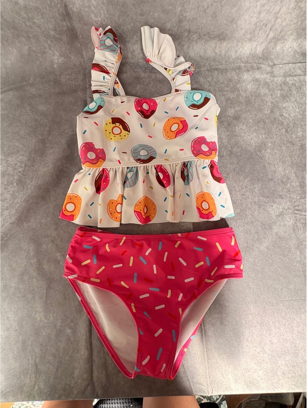 Girls Donut Sprinkle Two Piece Swimsuit Tankini Ruffle Size 7Y